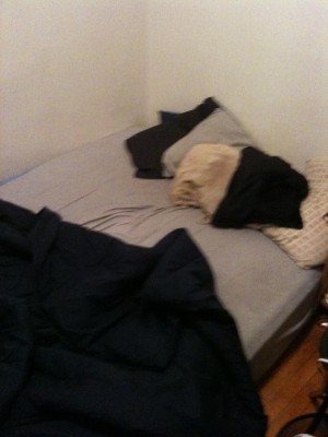 My bed is a mattress on the floor, because I'm so fuckin' indie.