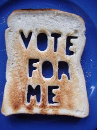 Above: a picture I found of toast with a message about voting.